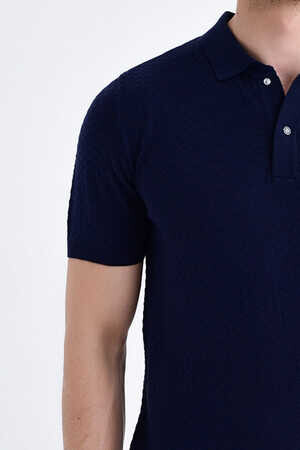 Lacivert Desenli Polo Yaka Tişört - 6