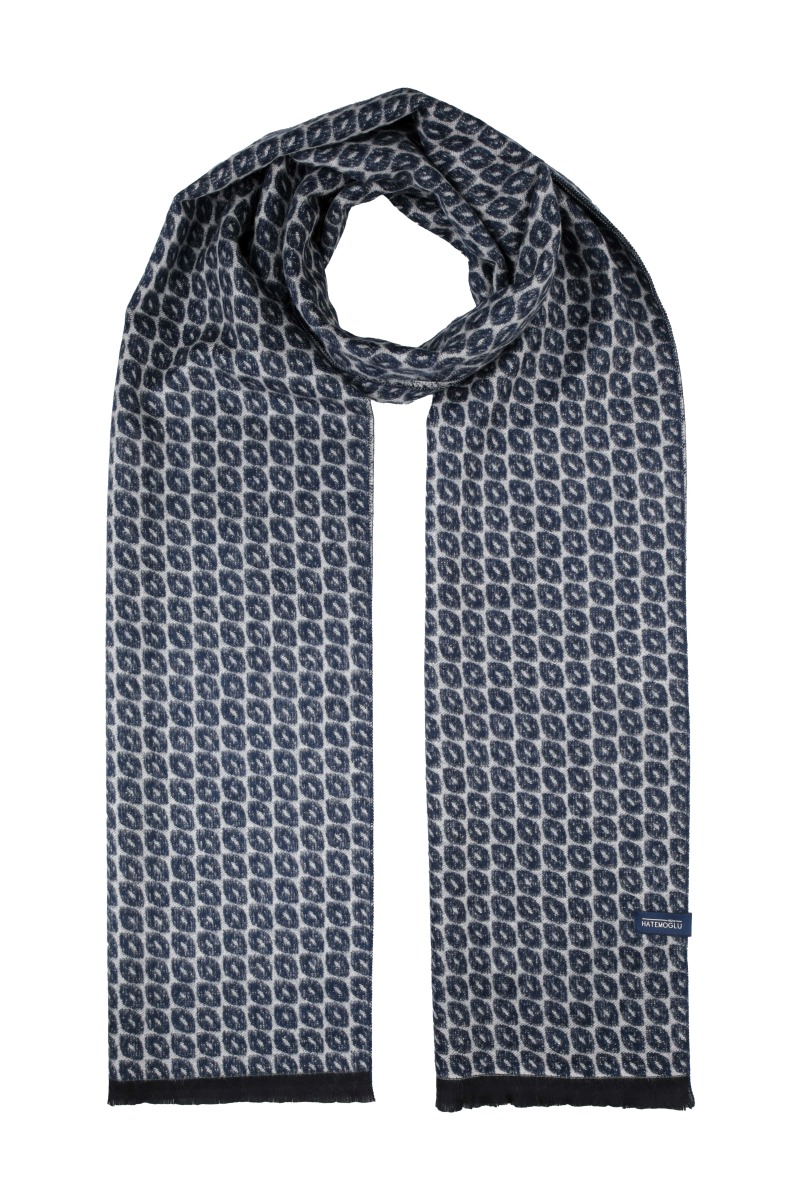 Lacivert-Bej Desenli Atkı - Hatemoğlu