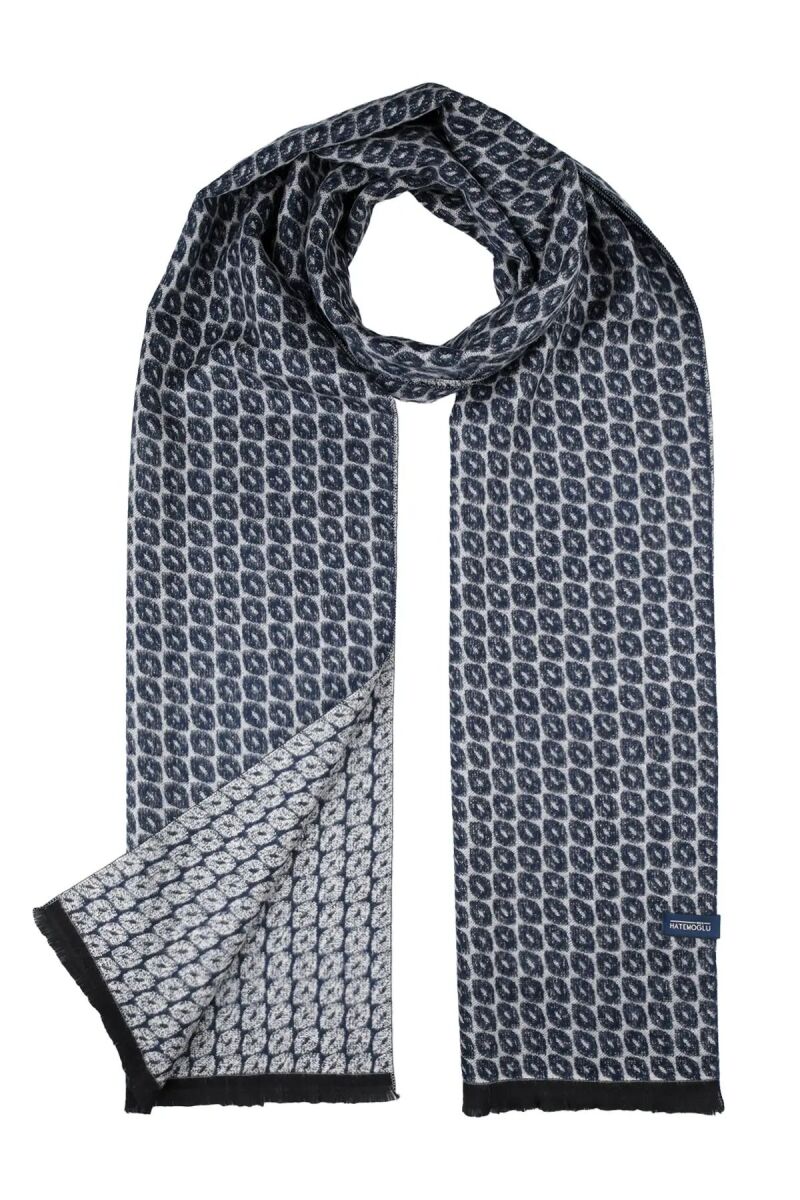 Lacivert-Bej Desenli Atkı - Hatemoğlu