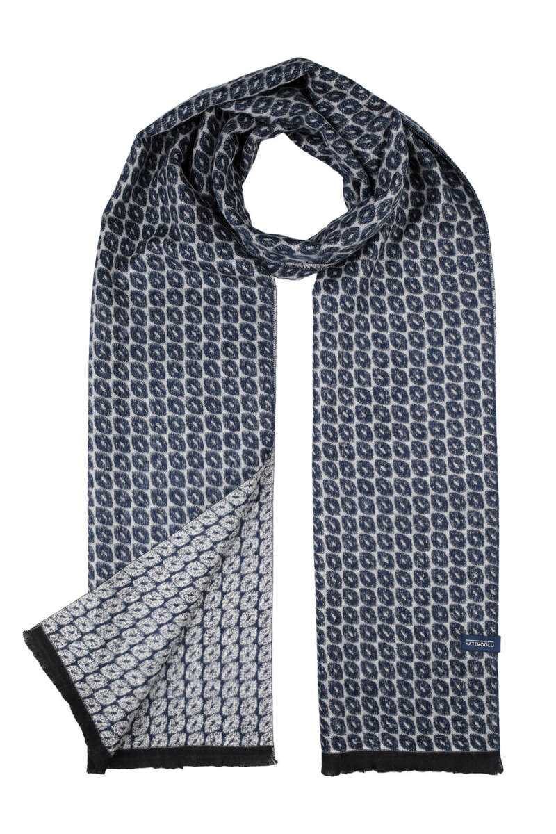 Lacivert-Bej Desenli Atkı - Hatemoğlu