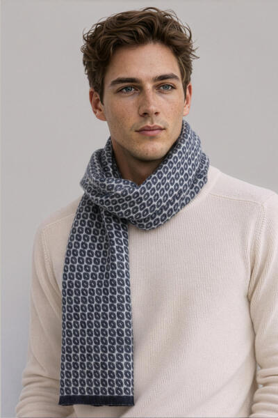 Lacivert-Bej Desenli Atkı 