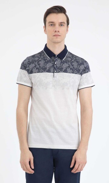 Lacivert Desenli Polo Yaka Tişört - 1