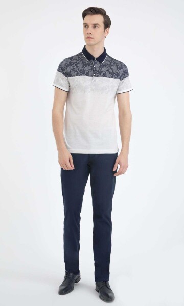 Lacivert Desenli Polo Yaka Tişört - 2