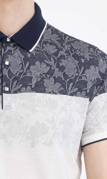 Lacivert Desenli Polo Yaka Tişört - 4