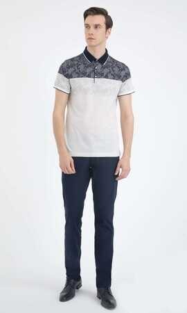 Lacivert Desenli Polo Yaka Tişört - 5