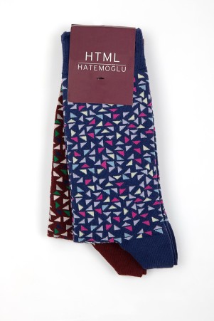 Lacivert İkili Desenli Soket Çorap - Thumbnail