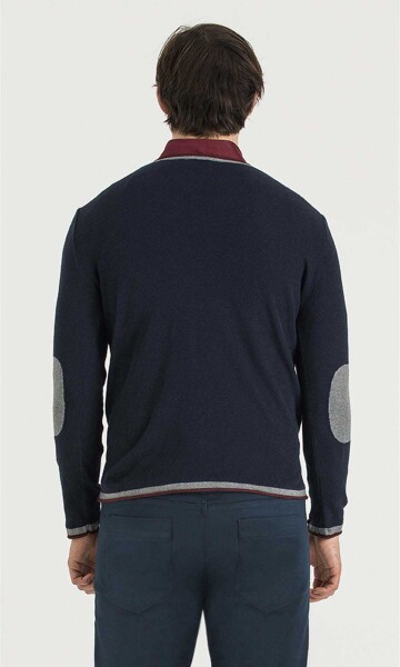 Lacivert - Bordo V Yaka Triko - 5