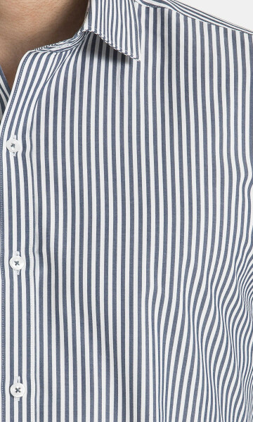 Lacivert Çizgili Slim Fit Gömlek - Thumbnail