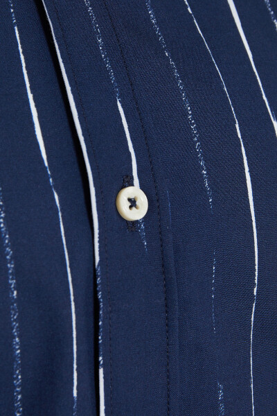 Lacivert Slim Fit Baskılı 100% Pamuk Uzun Kol Spor Gömlek - 3