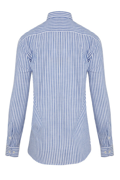 Lacivert Slim Fit Çizgili 100% Pamuk Uzun Kol Gömlek - 2