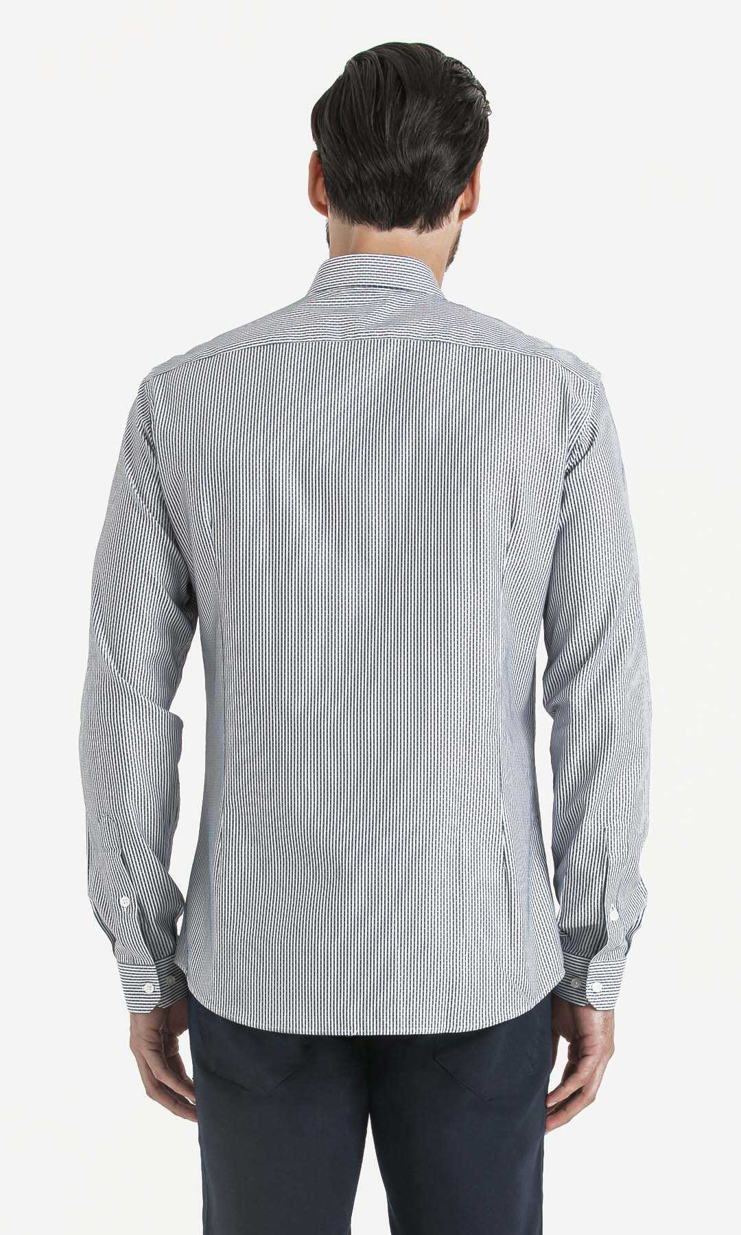 Lacivert Slim Fit Çizgili 100% Pamuk Uzun Kol Gömlek