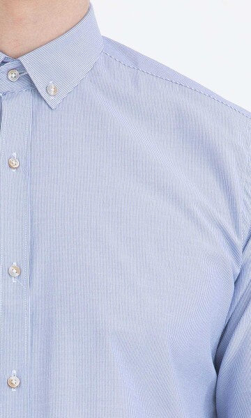 Lacivert Çizgili Slim Fit Gömlek - 4