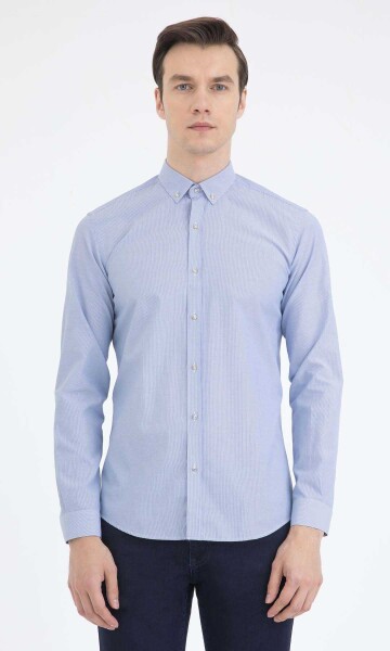 Lacivert Çizgili Slim Fit Gömlek - 1