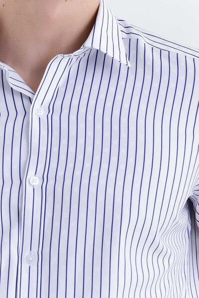 Lacivert Çizgili Slim Fit Gömlek - Thumbnail