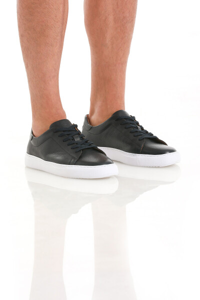 Lacivert Casual Bağcıklı Deri Sneakers - 3