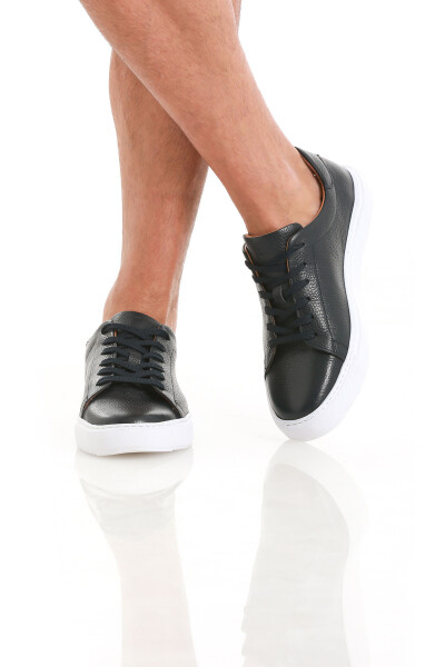 Lacivert Casual Bağcıklı Deri Sneakers - 4