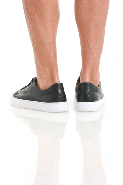 Lacivert Casual Bağcıklı Deri Sneakers - 5