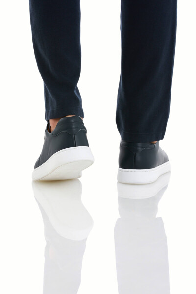 Lacivert Casual Bağcıklı Deri Sneakers - 5