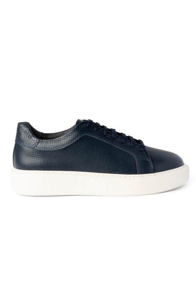 Lacivert Casual Bağcıklı Deri Sneakers 