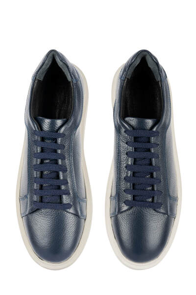 Lacivert Casual Bağcıklı Deri Sneakers - 3