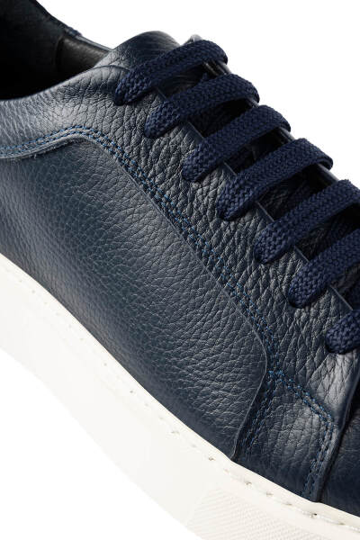 Lacivert Casual Bağcıklı Deri Sneakers - 4