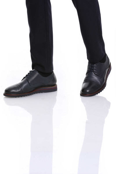 Lacivert Casual Bağcıklı Deri Ayakkabı - 3