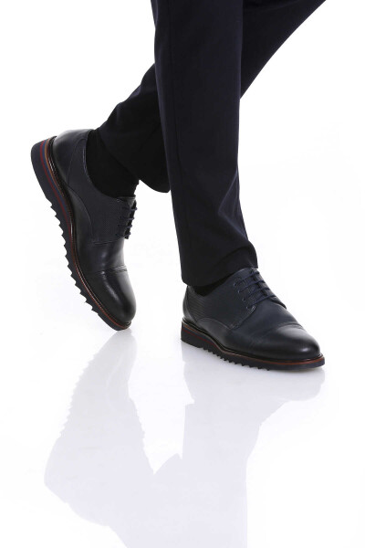 Lacivert Casual Bağcıklı Deri Ayakkabı - 4