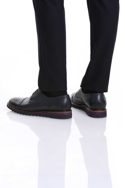 Lacivert Casual Bağcıklı Deri Ayakkabı - 5