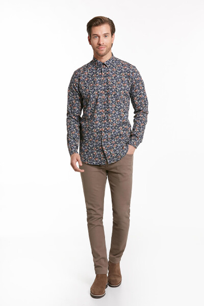 Turuncu Comfort Fit Uzun Kol %100Pamuk Baskılı Casual Gömlek - 2