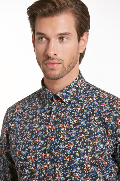 Turuncu Comfort Fit Uzun Kol %100Pamuk Baskılı Casual Gömlek - 3