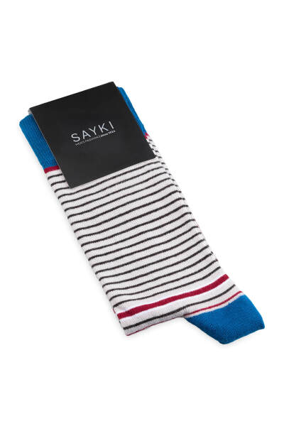 Lacivert Çizgili Pamuk Çorap - 1