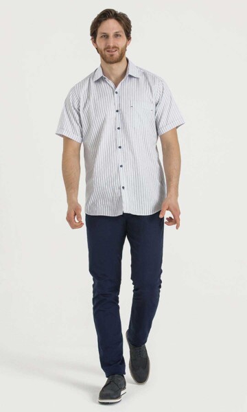 Lacivert Çizgili Regular Fit Gömlek - 8