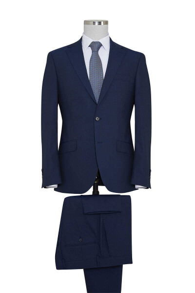 Lacivert Çizgili Slim Fit Takım Elbise - 1