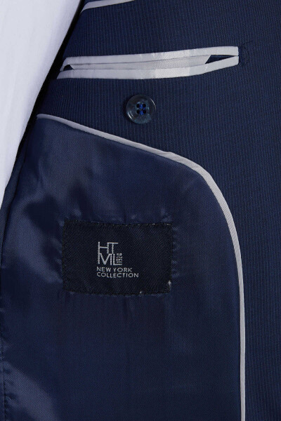 Lacivert Çizgili Slim Fit Takım Elbise - 4