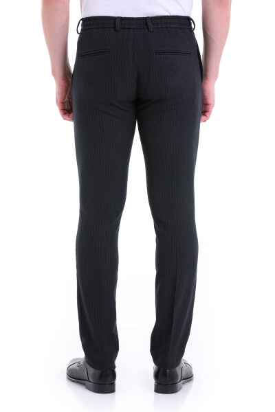 Lacivert Slim Fit Çizgili Yandan Cep Jogger Flanel Pantolon - 6