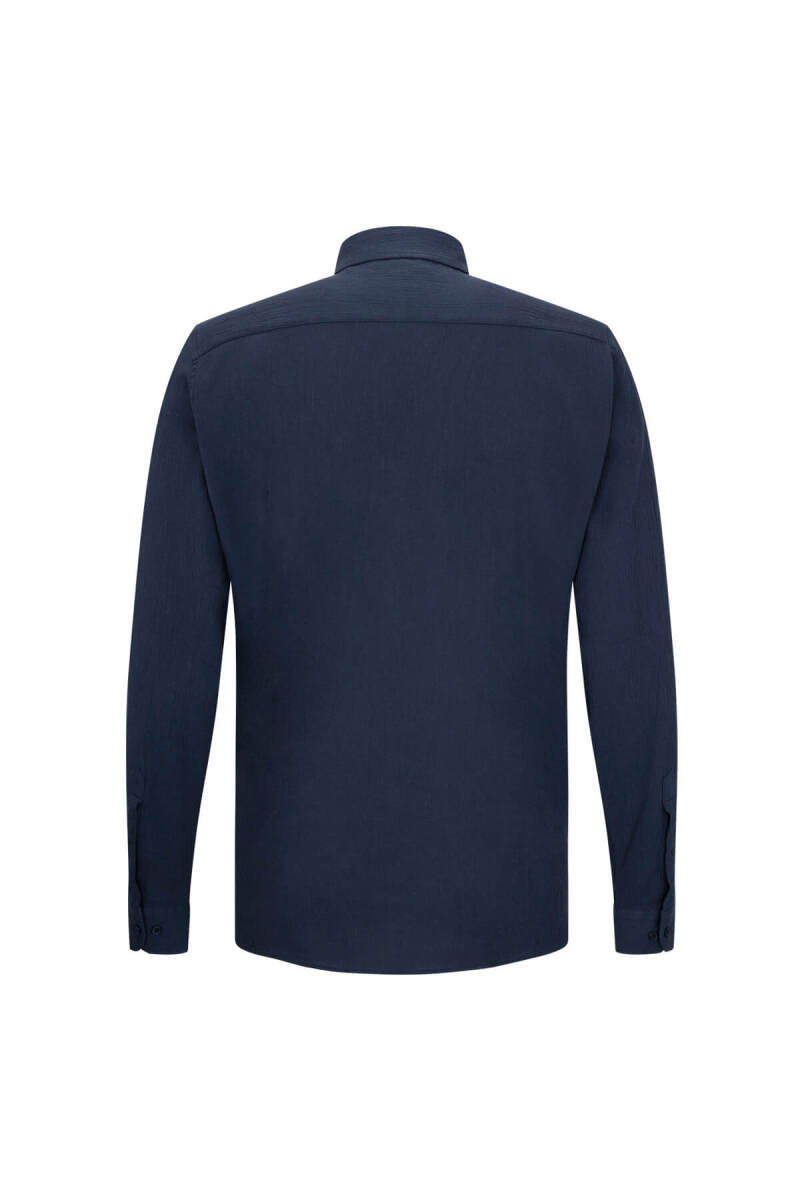 Lacivert Comfort Fit 100% Pamuk Düğmeli Yaka Uzun Kollu Casual Gömlek - Saykı (1)