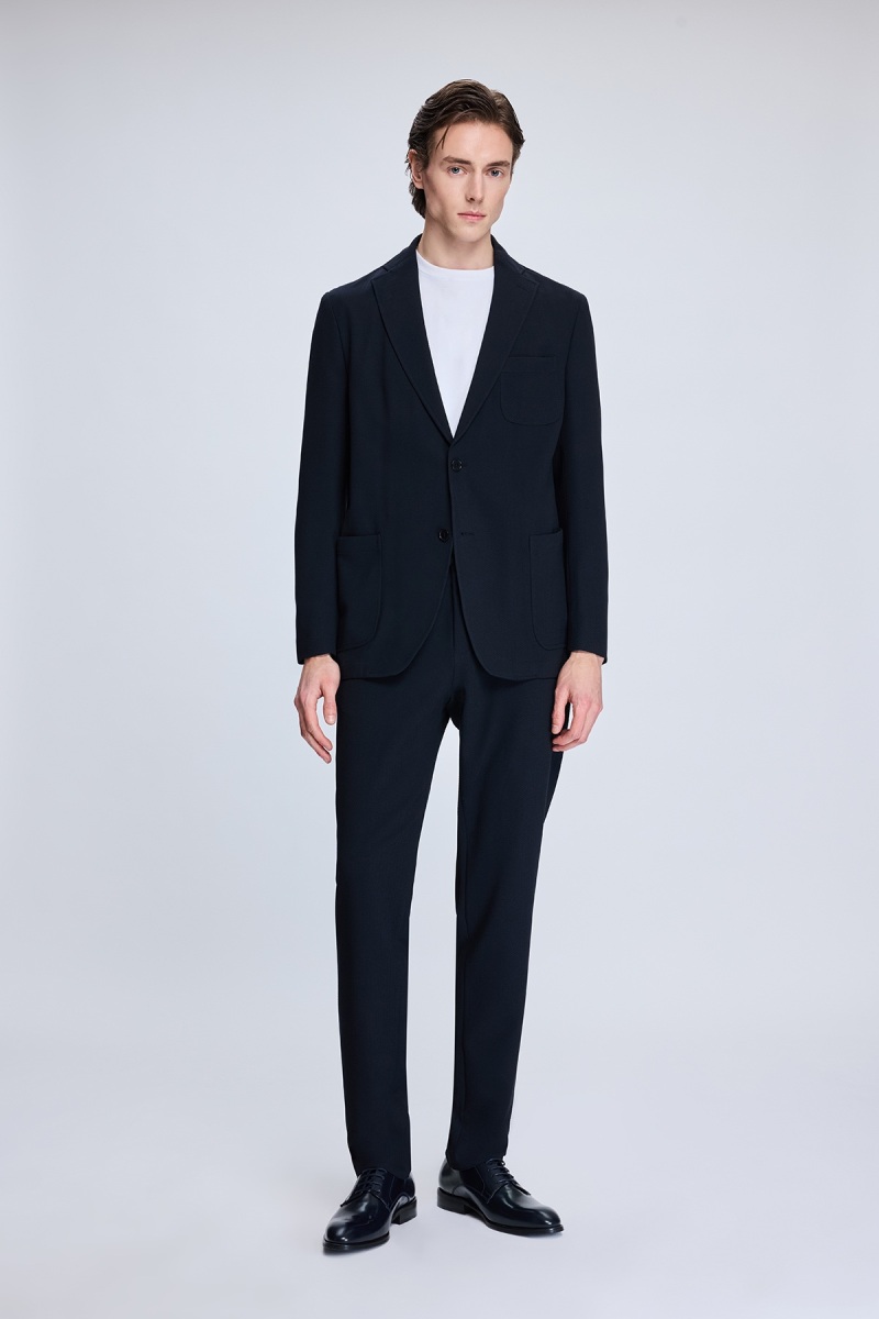 Lacivert Comfort Fit Balıksırtı Mono Yaka Casual Takım Elbise - Hatem Saykı