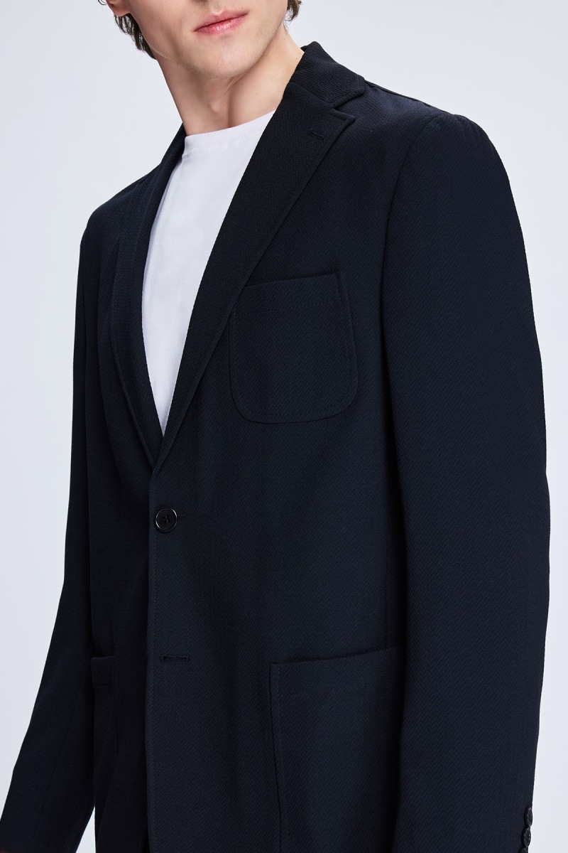 Lacivert Comfort Fit Balıksırtı Mono Yaka Casual Takım Elbise - Hatem Saykı (1)