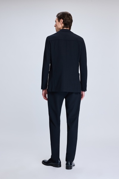 Lacivert Comfort Fit Balıksırtı Mono Yaka Casual Takım Elbise - 5