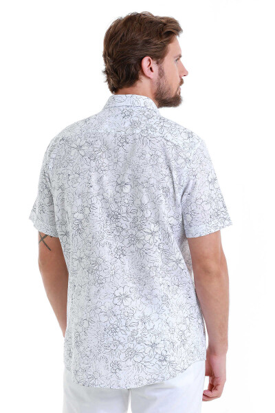 Lacivert Comfort Fit Baskılı 100% Pamuk Slim Yaka Kısa Kollu Gömlek - 7