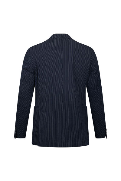 Lacivert Comfort Fit Çizgili Mono Yaka Casual Takım Elbise - 4