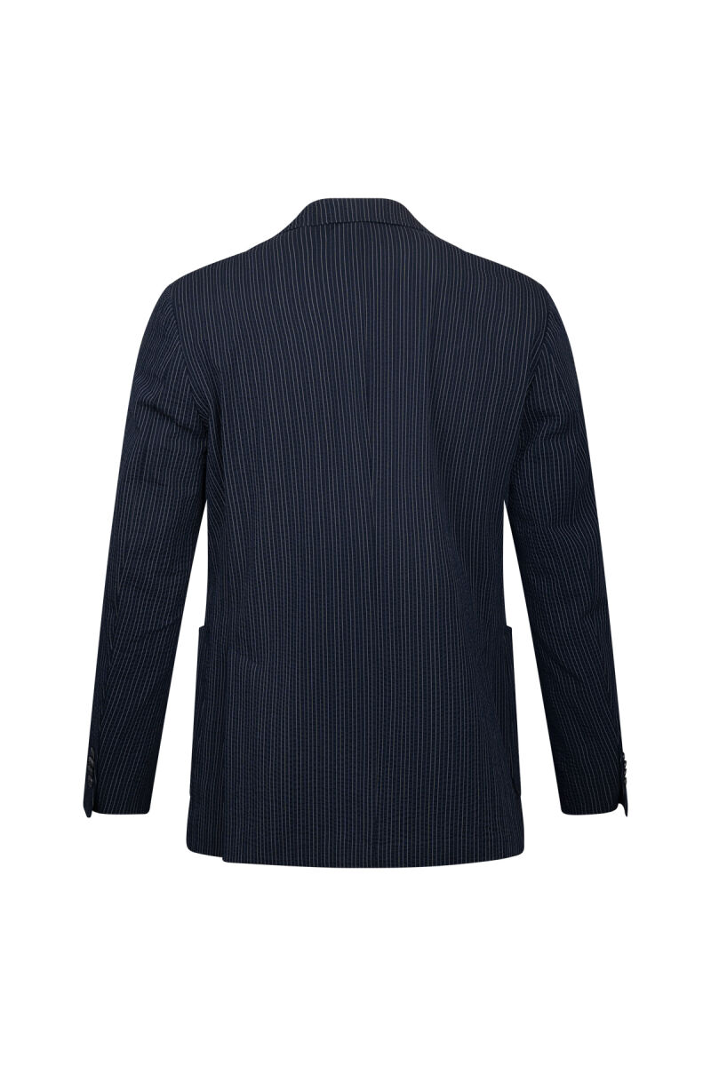 Lacivert Comfort Fit Çizgili Mono Yaka Casual Takım Elbise - HTML (1)