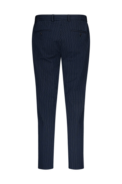 Lacivert Comfort Fit Çizgili Mono Yaka Casual Takım Elbise - 5