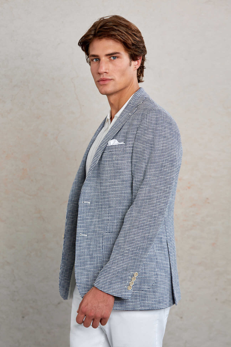 Lacivert Comfort Fit Desenli Mono Yaka Casual Ceket - Hatem Saykı (1)