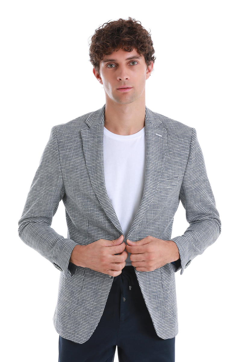 Lacivert Comfort Fit Mono Yaka Klasik Ceket - Hatem Saykı (1)