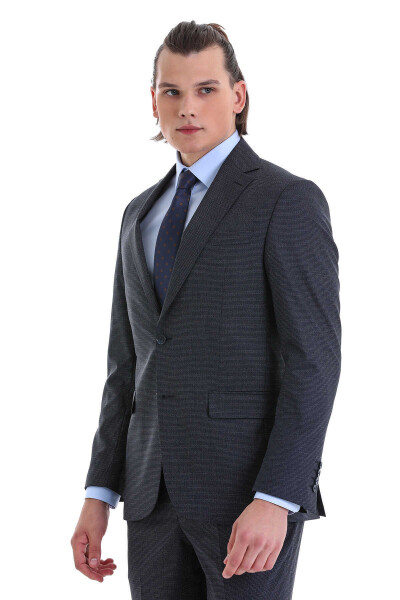 Lacivert Comfort Fit Desenli Mono Yaka Klasik Takım Elbise - 2