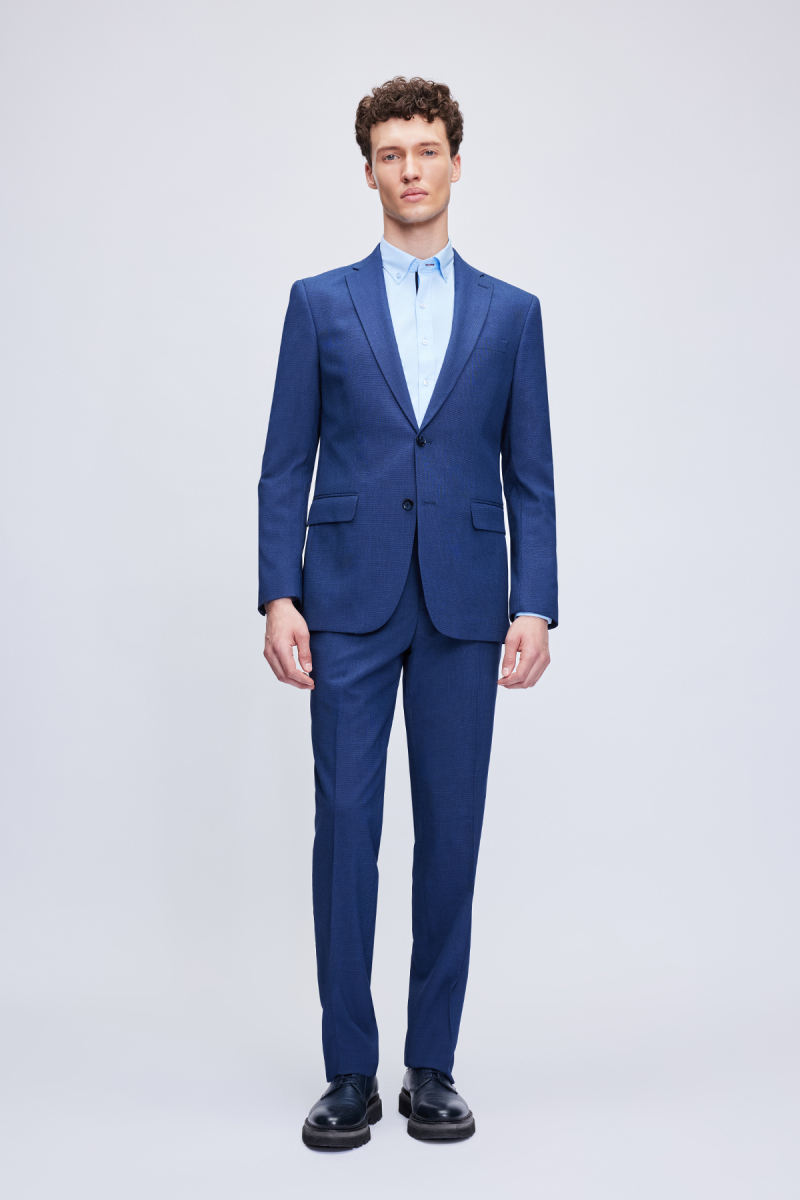Lacivert Comfort Fit Mono Yaka Klasik Takım Elbise - Hatem Saykı
