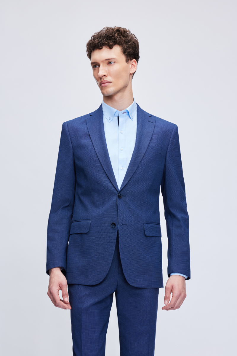 Lacivert Comfort Fit Mono Yaka Klasik Takım Elbise - Hatem Saykı (1)