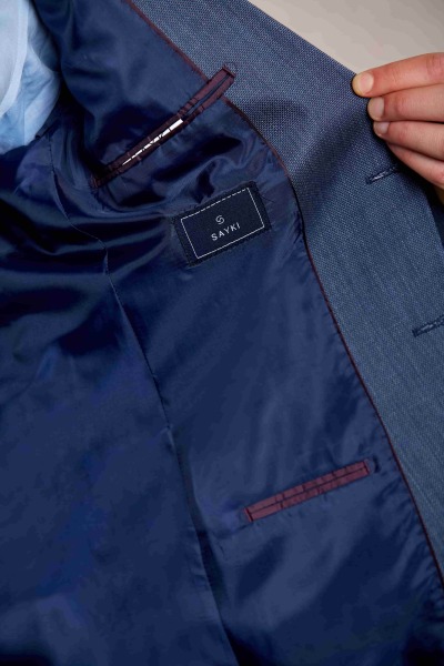 Lacivert Comfort Fit Desenli Mono Yaka Klasik Takım Elbise - 5