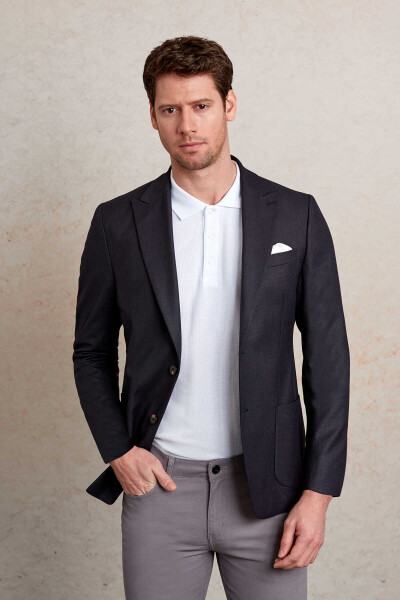 Lacivert Comfort Fit Sivri Yaka 4 Drop Klasik Ceket - 2